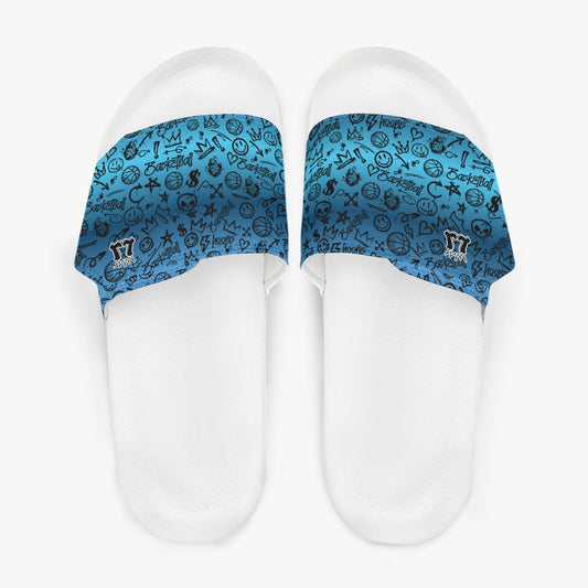 Men's Velcro Strap Dark Blue Basketball Graffiti Slides