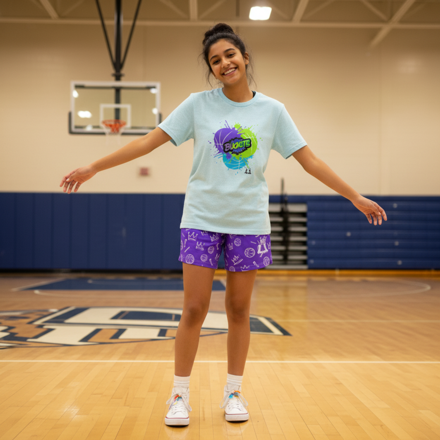 Adult Purple Basketball Graffiti Mesh Shorts