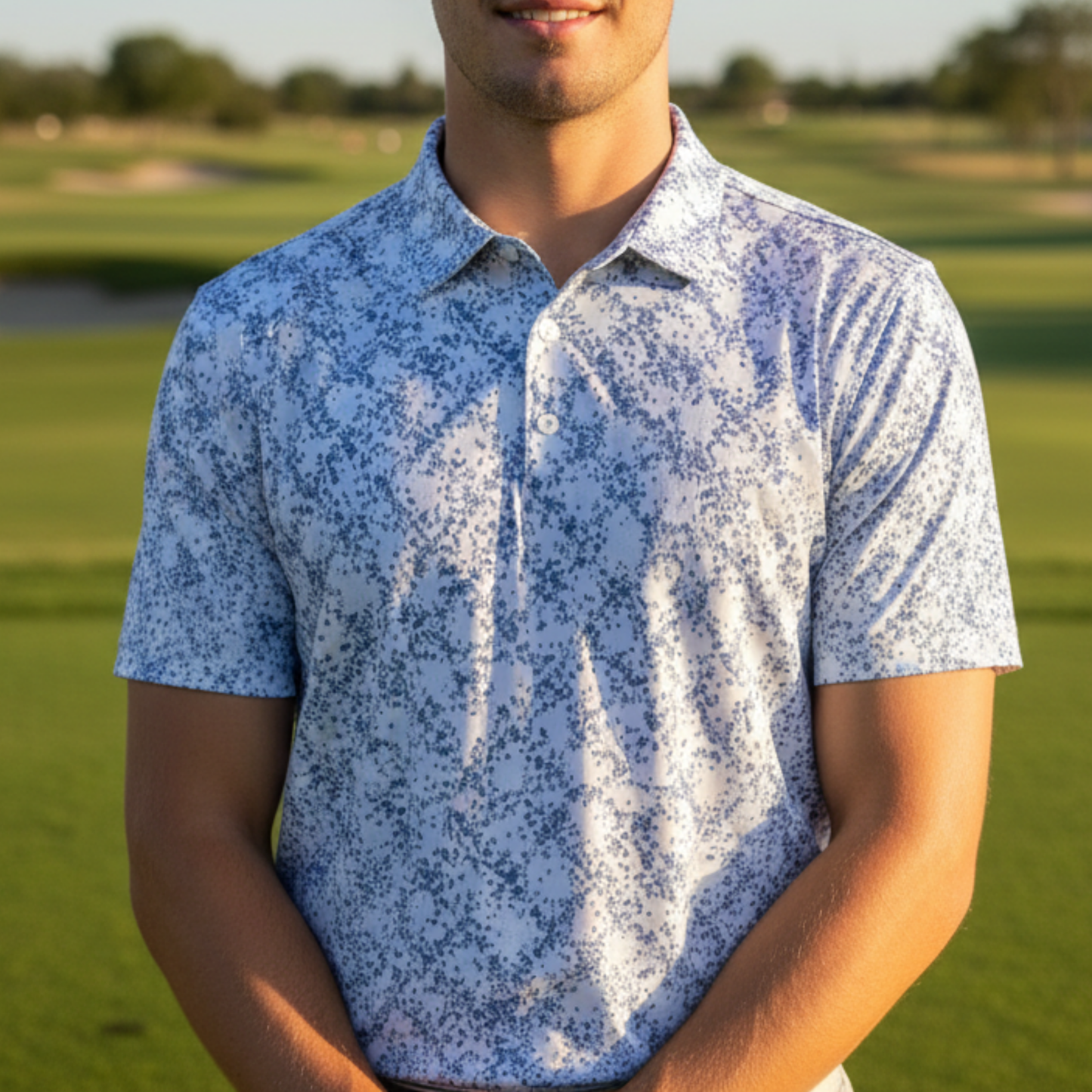 Men's Blue Speckled UV Protection Casual Golf Shirt