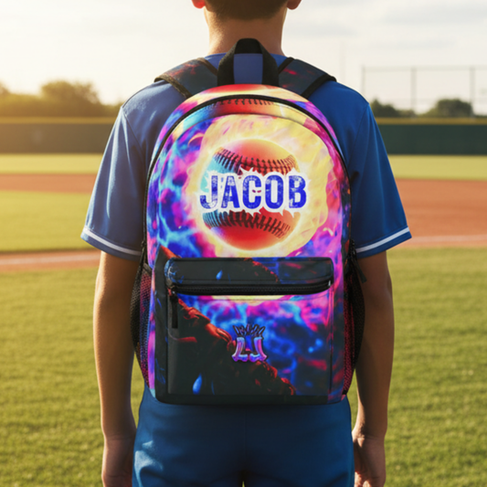 Personalized Baseball Backpack, Electric Baseball Design, Custom Sports Bag