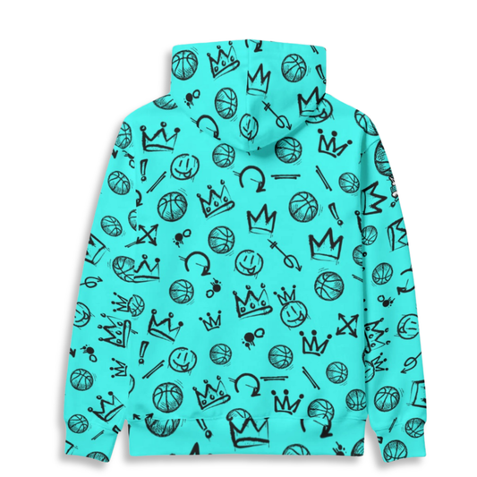 Adult Unisex Basketball Hoodie, Blue Graffiti All Over Print