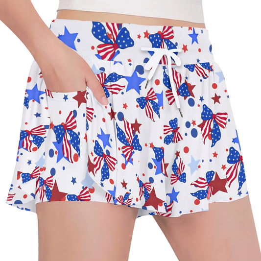 Girls Patriotic Coquette Design Butterfly Shorts, Youth Patriotic Apparel
