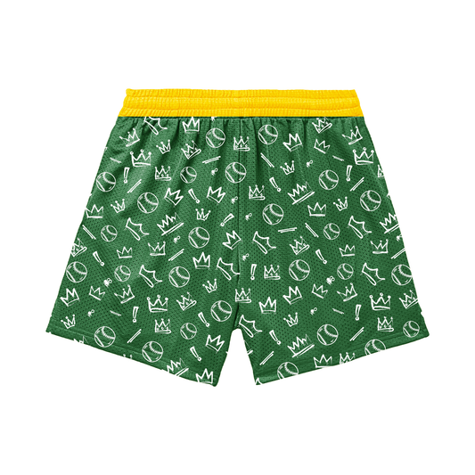 Adult Sturbridge Little League Baseball Shorts - Graffiti Edition 2, Green (with inner liner)