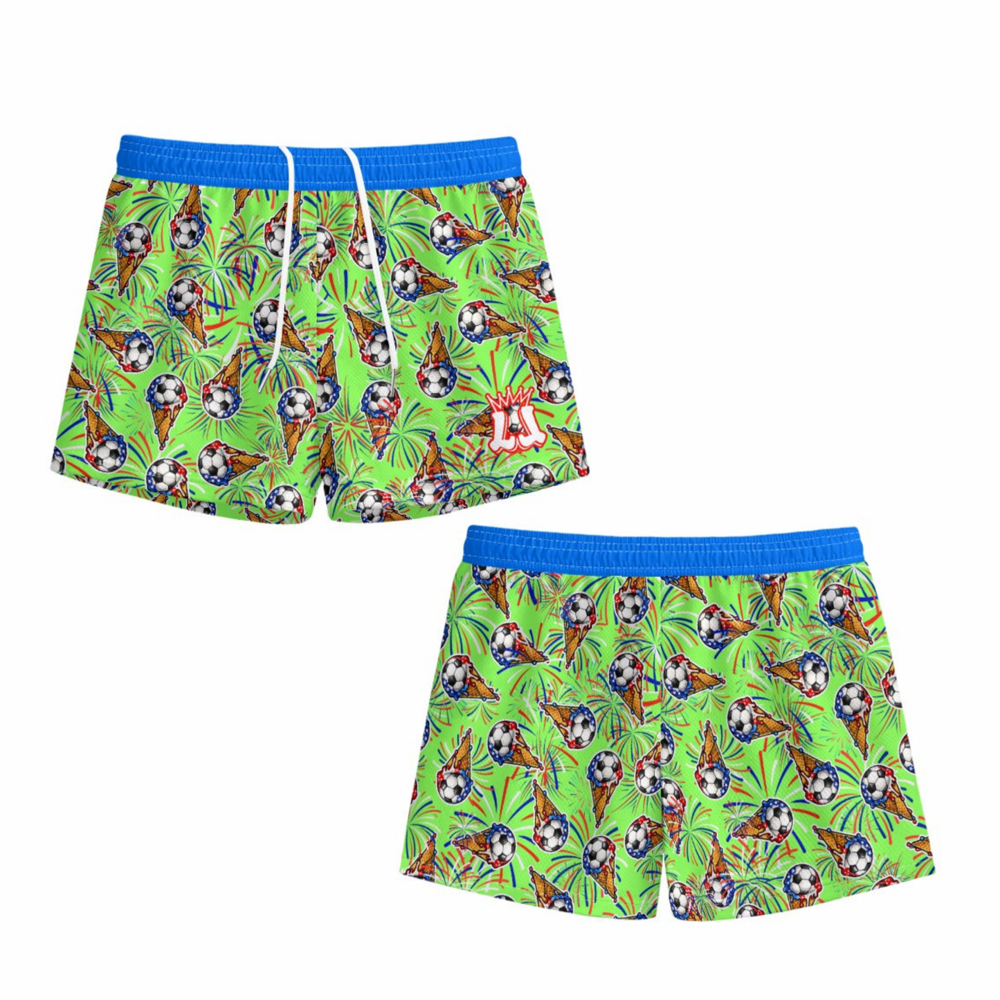 Youth Patriotic Soccer Fireworks Mesh Shorts -Green Edition