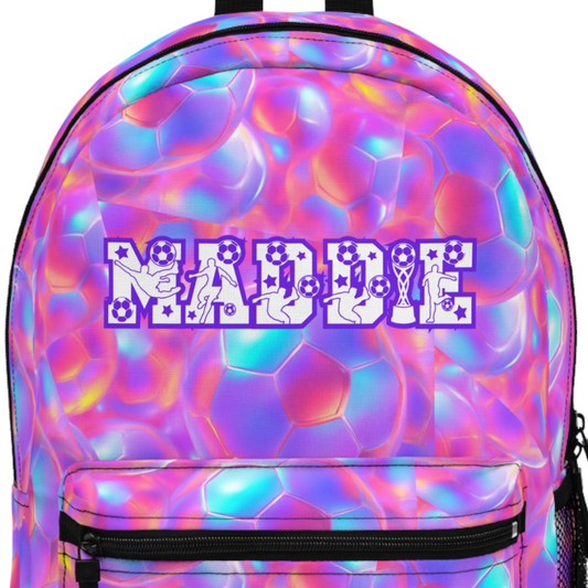 Personalized Iridescent Soccer Pattern Backpack, Custom Name Kids School Bag