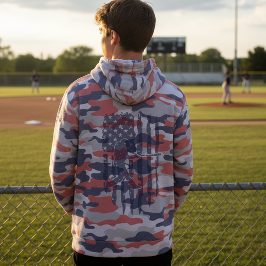 Adult Unisex Patriotic Camo Distressed Baseball Hoodie