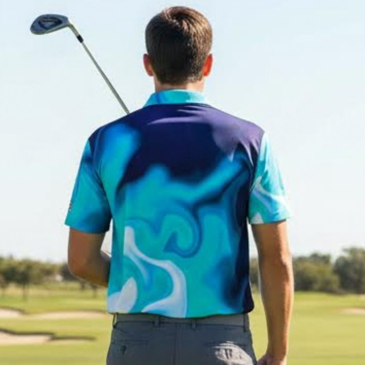 Men's UV Protection Blue Swirl Polo Shirt