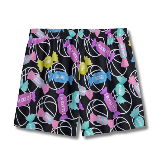 Youth Basketball & Candy Fun Mesh Athletic Shorts (Black)