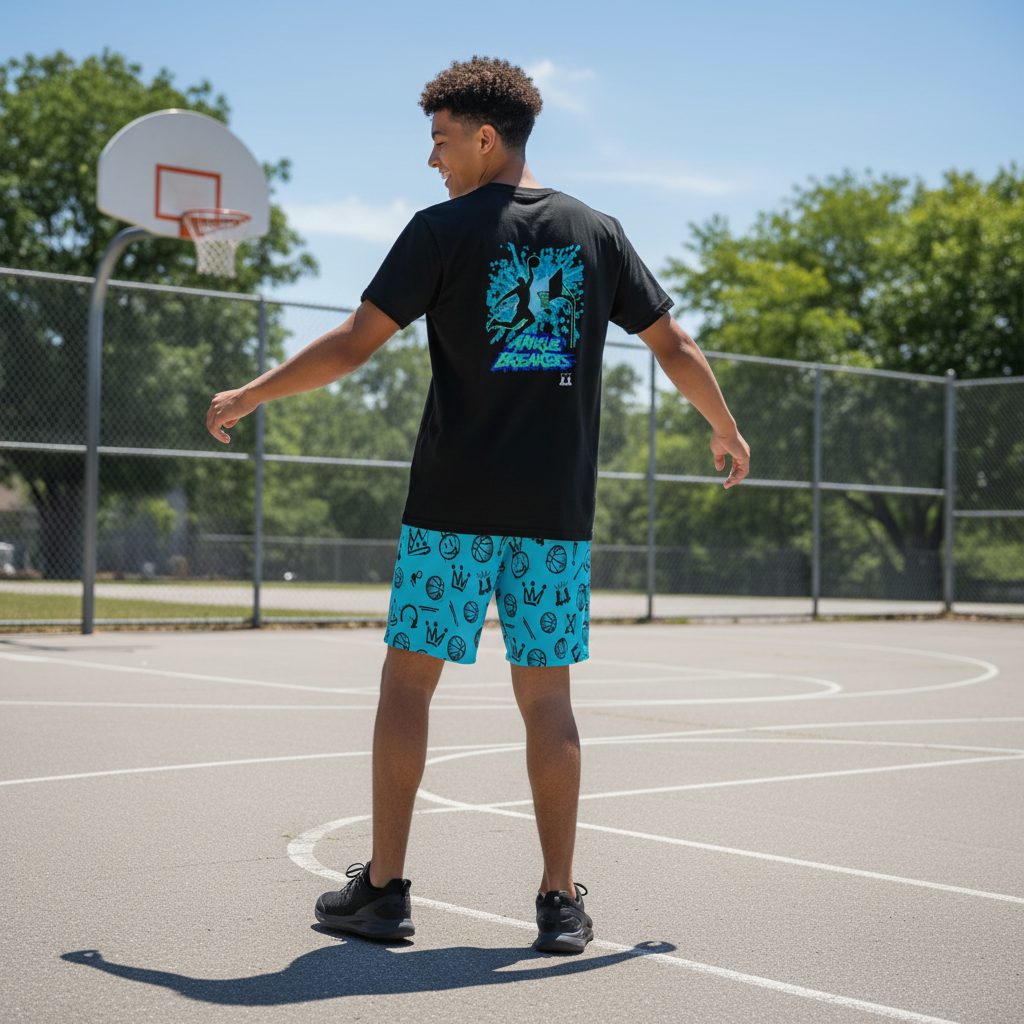 Adult Basketball Mesh Shorts - Blue Graffiti Print