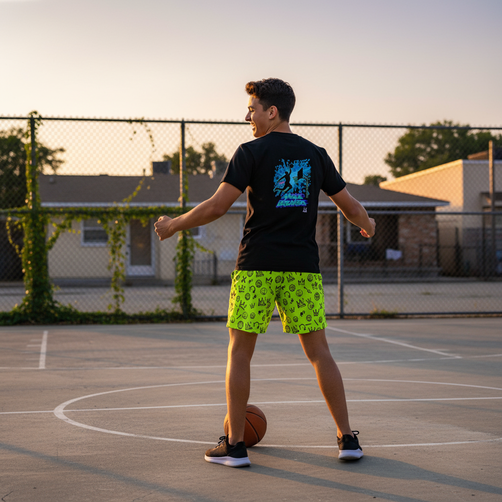 Adult Neon Green Graffiti Basketball Shorts