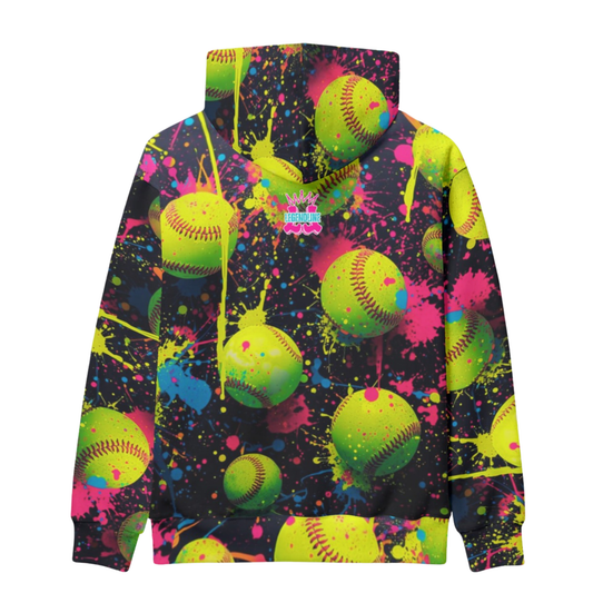 All-Over Print Softball Paint Splatter Pullover Hoodie