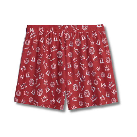 Youth Red & White Graffiti Basketball Mesh Shorts