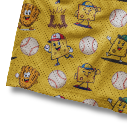 Adult "Throwing Cheese" Baseball Humor Mesh Shorts (with inner liner)