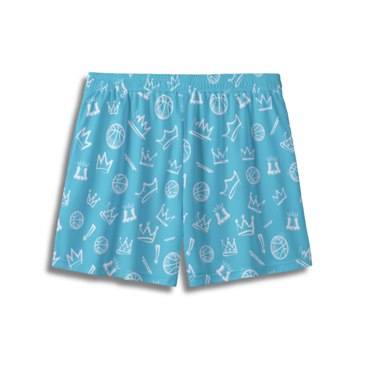 Youth Graffiti Basketball Mesh Shorts - Light Blue & White
