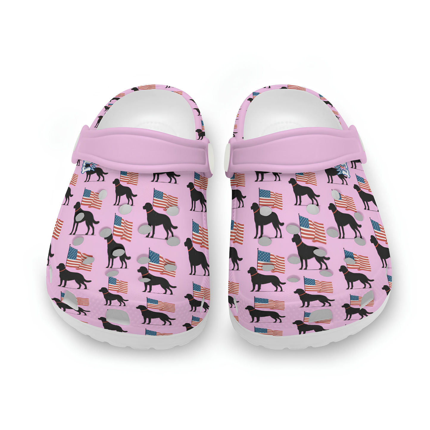 Youth Patriotic Clogs, Black Dog American Flag Design