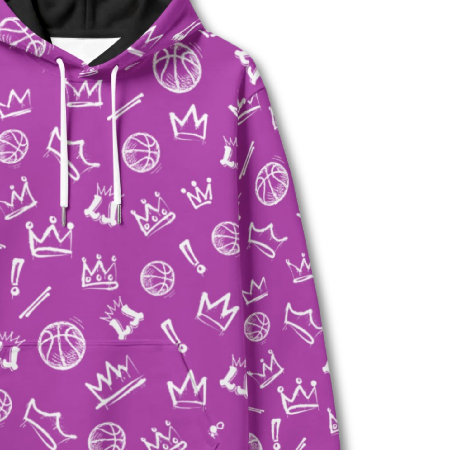 Purple Basketball Graffiti Hoodie, Fleece Lined Hooded Sweatshirt