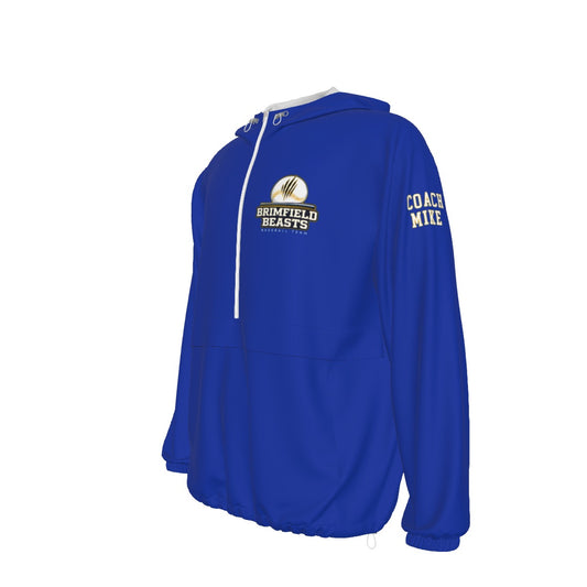 Adult Unisex 1/2 Zip Brimfield Beasts Pullover Windbreaker - Blue, Coach's Edition (Personalized)