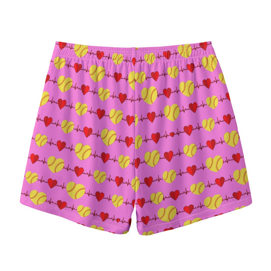 Pink Softball Heartbeat Mesh Shorts