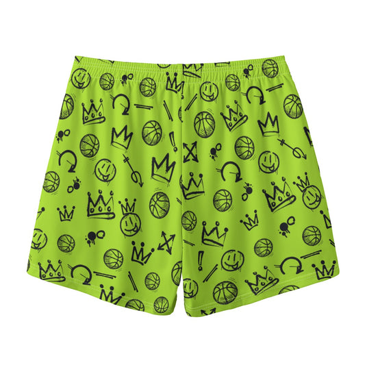 All-Over Print Neon Green Graffiti Basketball Shorts