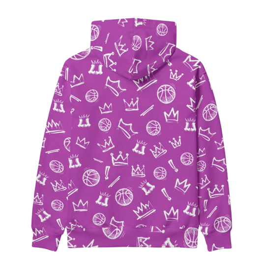 Purple Basketball Graffiti Hoodie, Fleece Lined Hooded Sweatshirt