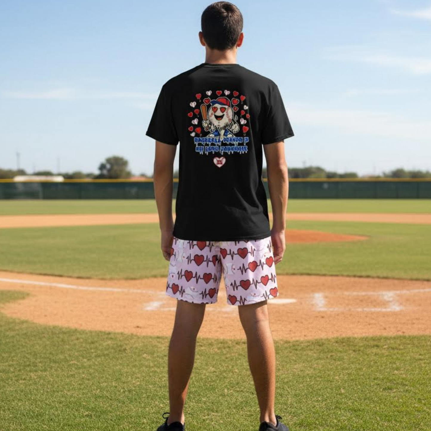 Pink Baseball Heartbeat Adult Mesh Shorts