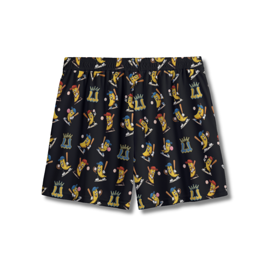 Youth Banana & Baseball Humor Mesh Shorts (Black Edition)