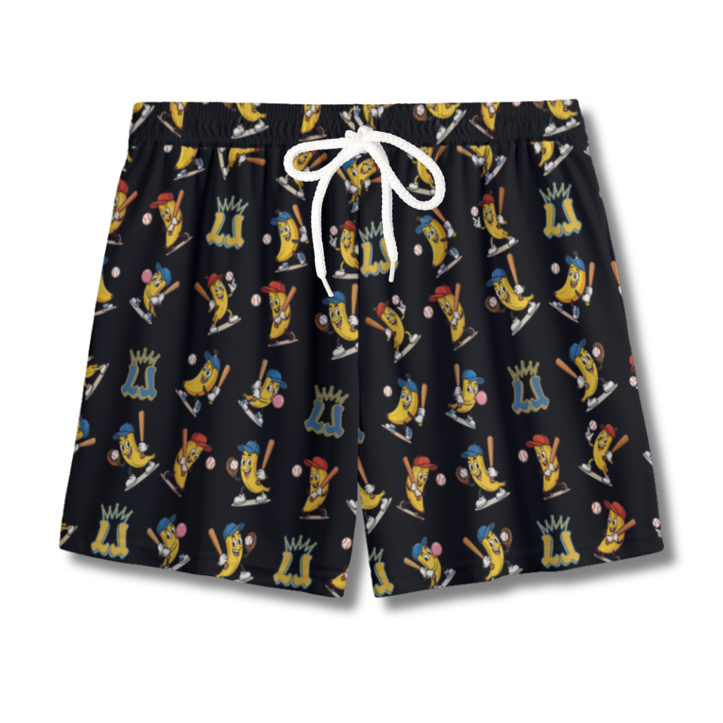 Youth Banana & Baseball Humor Mesh Shorts (Black Edition)