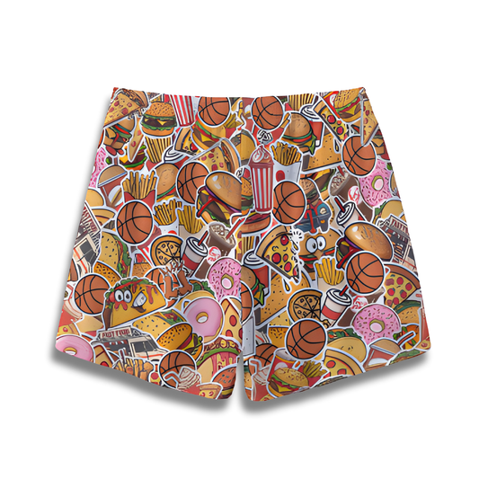 All-Over Print Adult Mesh Basketball Shorts, Fast Food and Fast Breaks