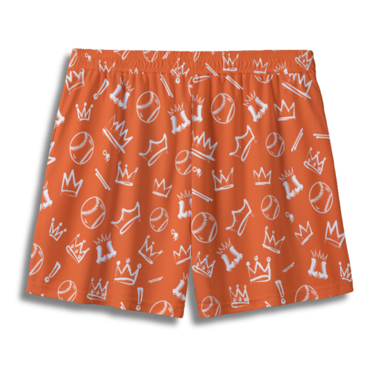 Youth Graffiti Style Baseball & Softball Mesh Shorts - Orange and White Edition