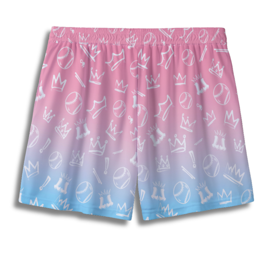 Youth Graffiti Style Baseball & Softball Mesh Shorts - Pink & Blue Edition