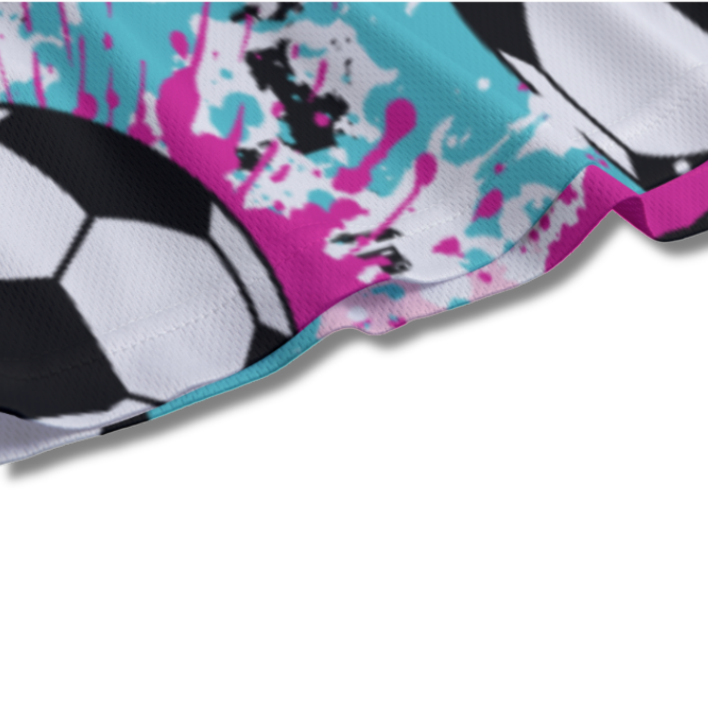 Youth Soccer Shorts Paint Splatter Pink and Aqua Edition