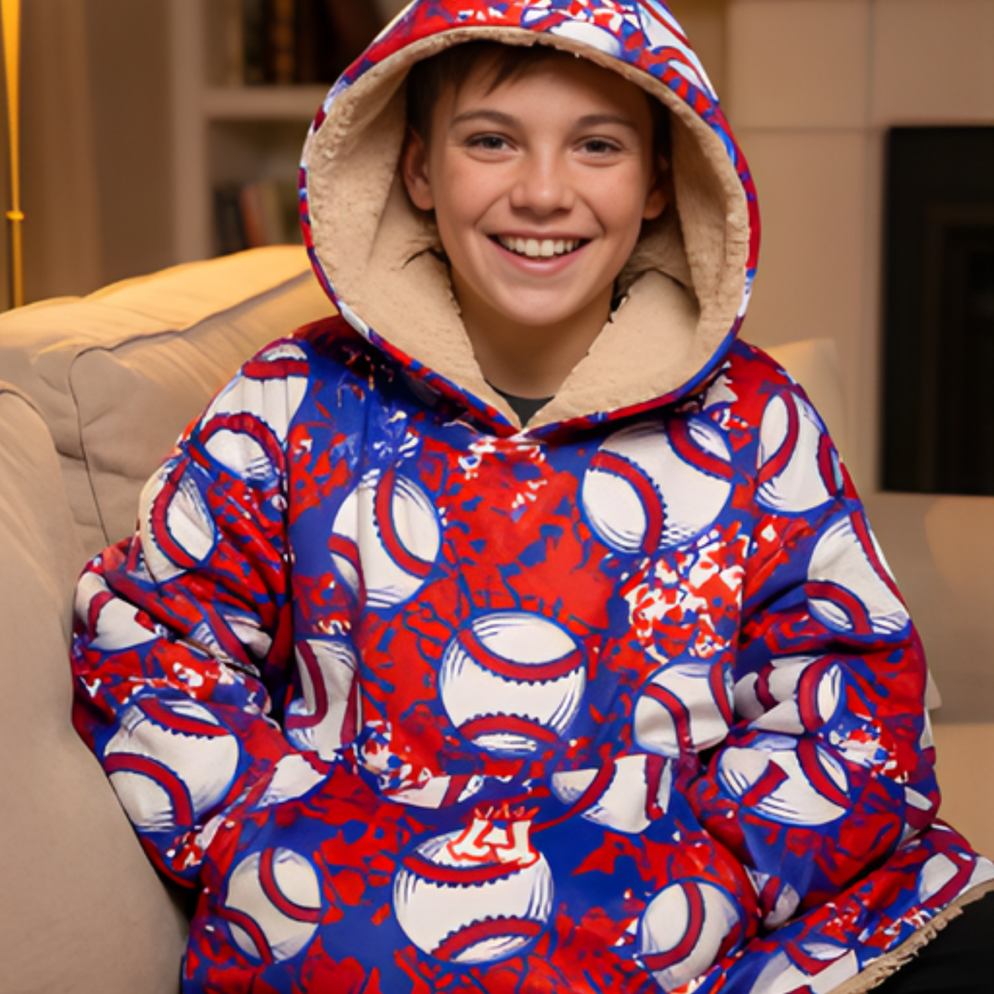 Kid's Sherpa Fleece Hoodie Blanket - Baseball