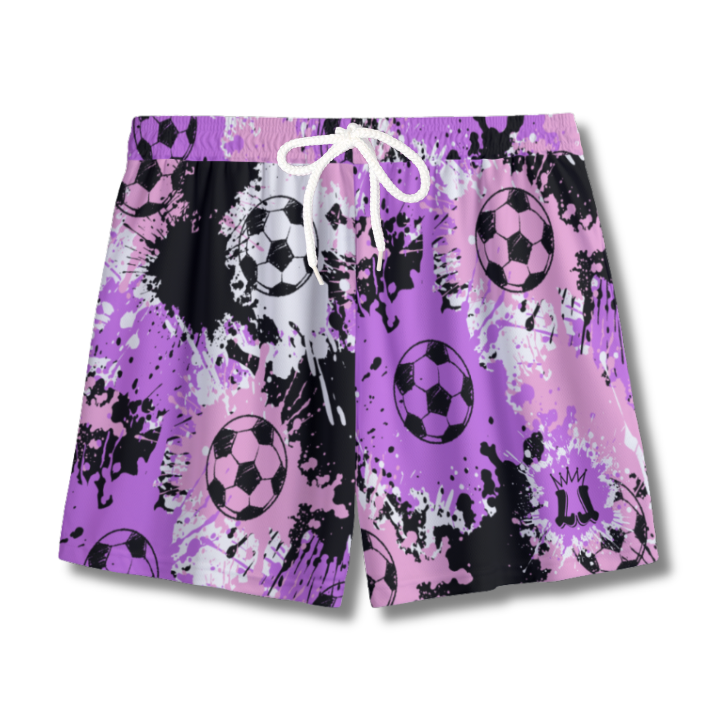 Youth Soccer Shorts Paint Splatter Pink Purple and Black Edition