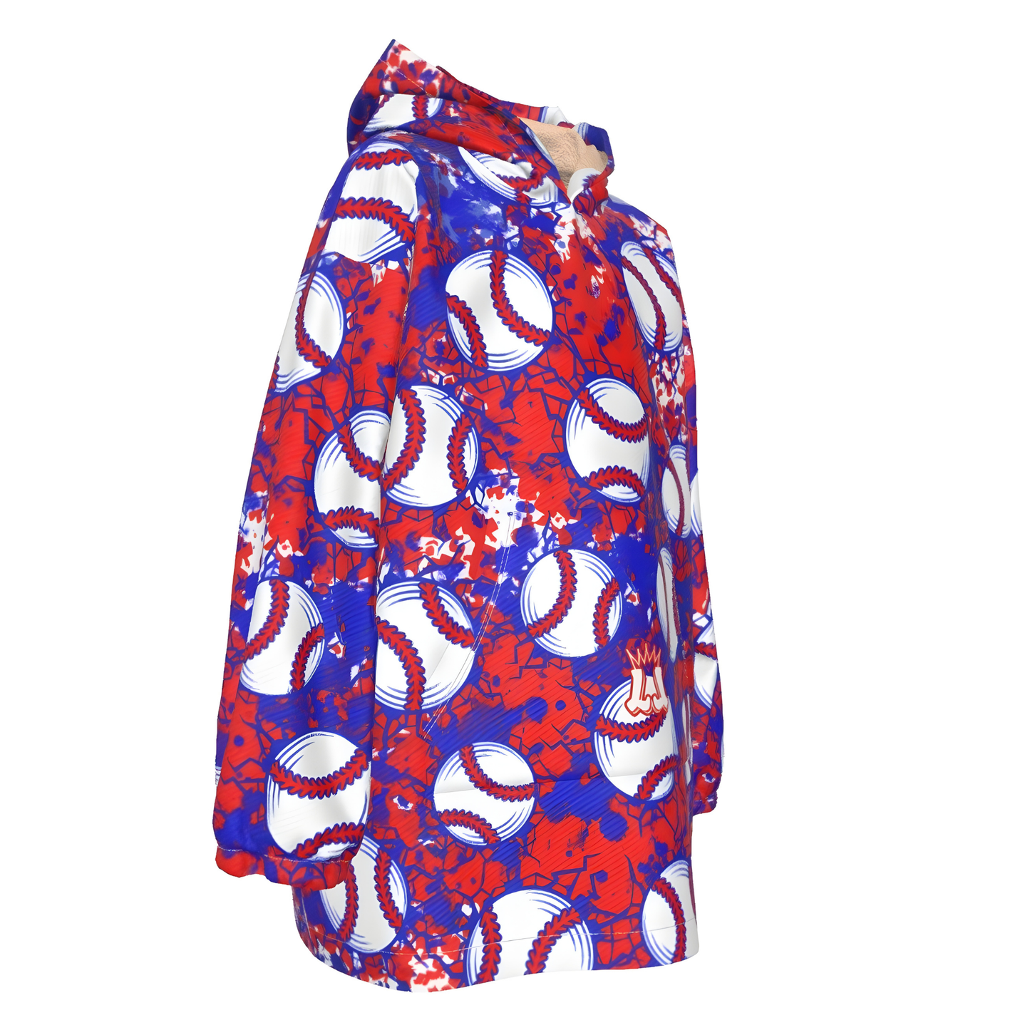 All-Over Print Kid's Sherpa Fleece Hoodie Blanket, Baseball Design