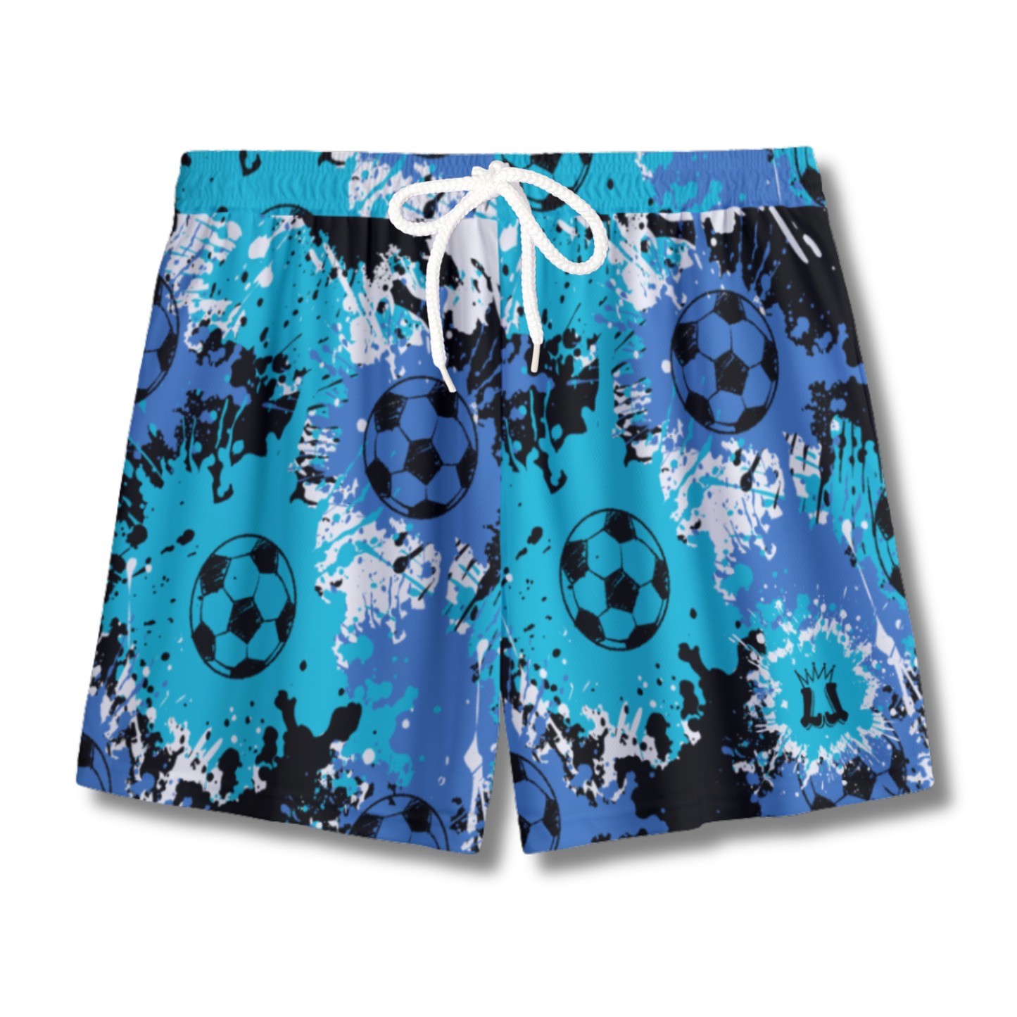 Youth Soccer Shorts Paint Splatter Blue, Aqua and Black Edition