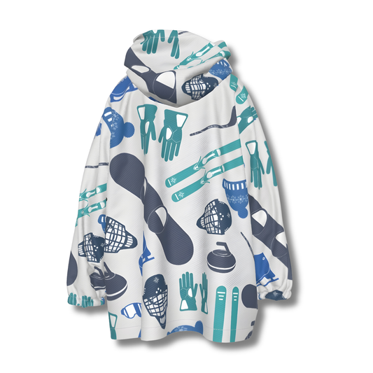 Kids Unisex Sherpa Fleece Blanket Hoodie, Winter Sports Design