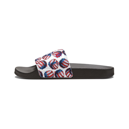 Personalized Men's Baseball Removable Strap Sandal Slides, Patriotic Sportswear