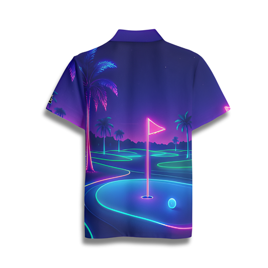 All-Over Print Men's Polo Collar Jersey: Neon Golf Course Design