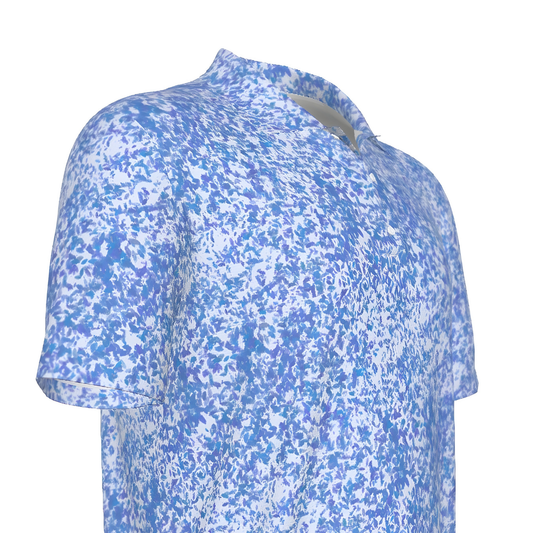 Men's Blue and White All Over Print UV Protection Polo Shirt