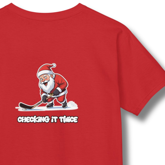 Youth Hockey Graphic T-Shirt, Santa Checking it Twice