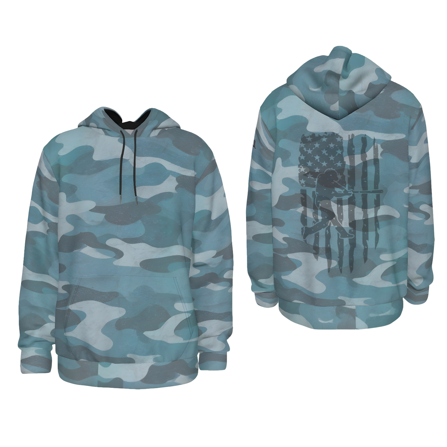 Adult Unisex Camo American Flag Baseball Hoodie