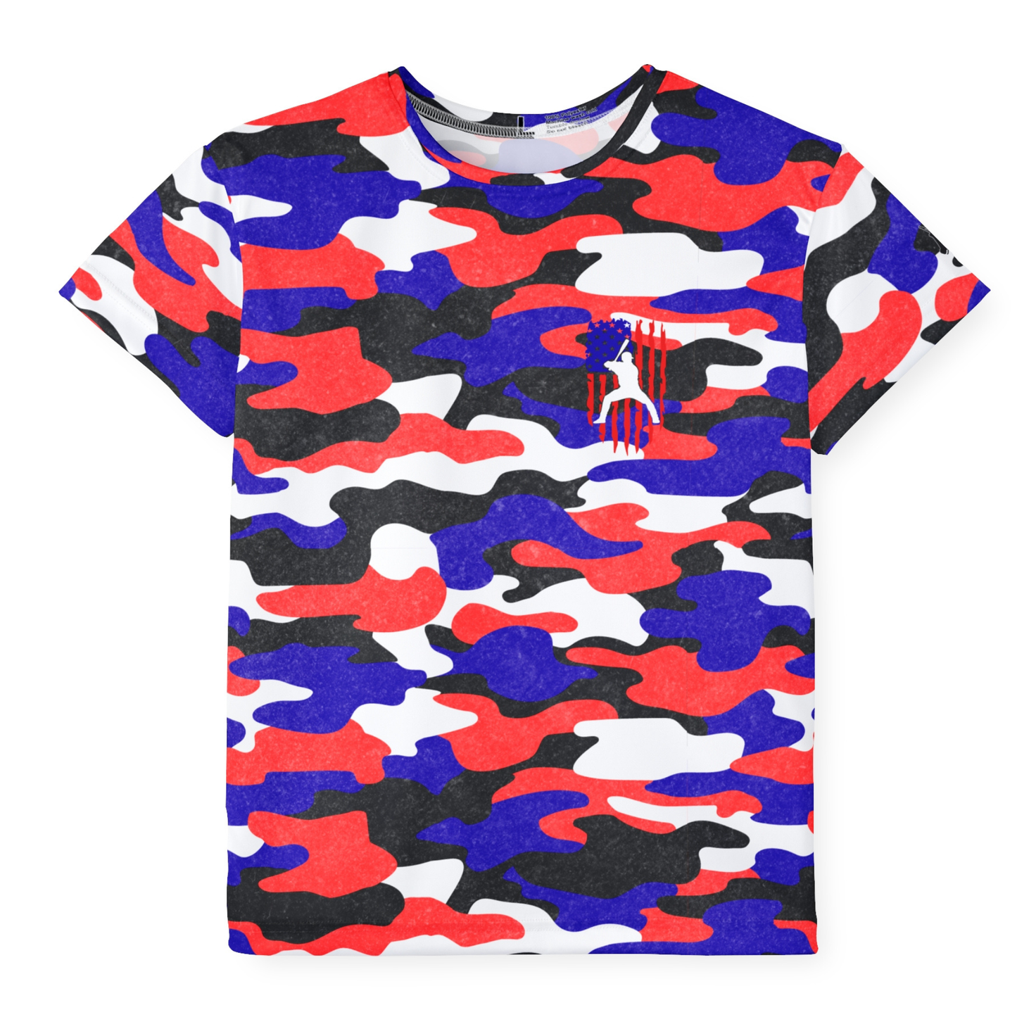 Kids Baseball American Flag Distressed Camo Sport Jersey T-Shirt