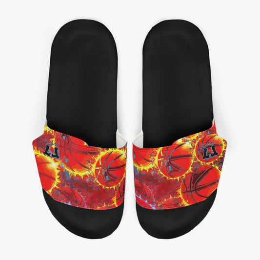 Men's Basketball Velcro Slides, Basketball On Fire