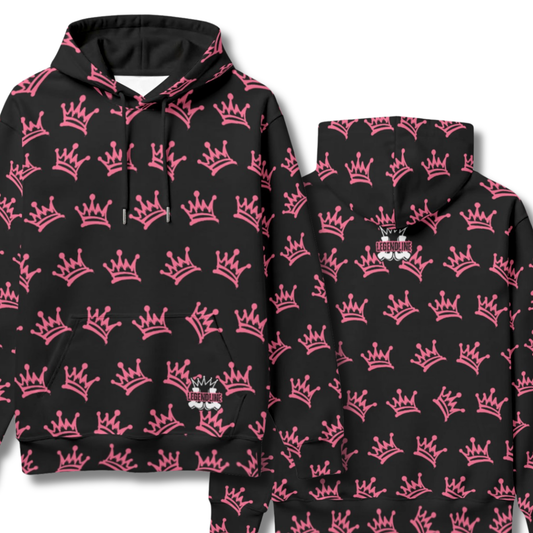 Pink Tilted Crowns Warm Fleece Lined Unisex Hoodie