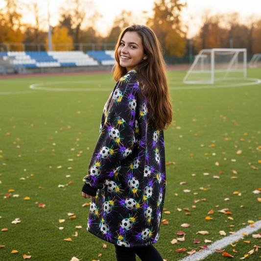 Adult Paint Drip Soccer Pattern Hooded Blanket, Cozy Wearable Throw