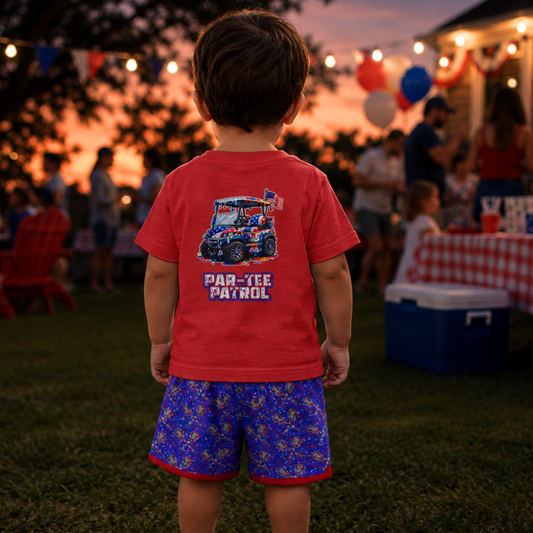 Kids Tee — "Par-Tee Patrol" Patriotic Golf Cart