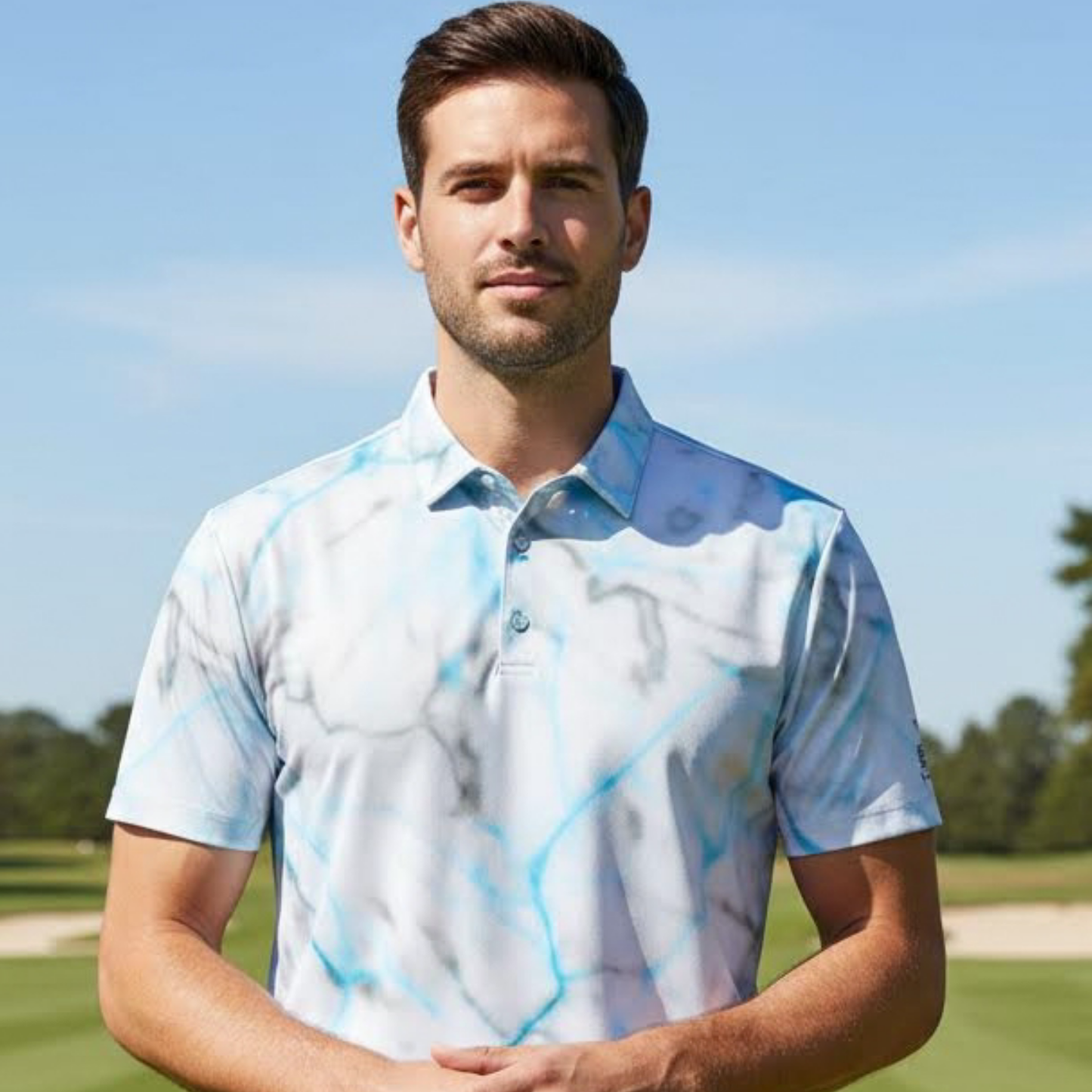 Men's UV Protection Polo Shirt, Marble Swirl Design