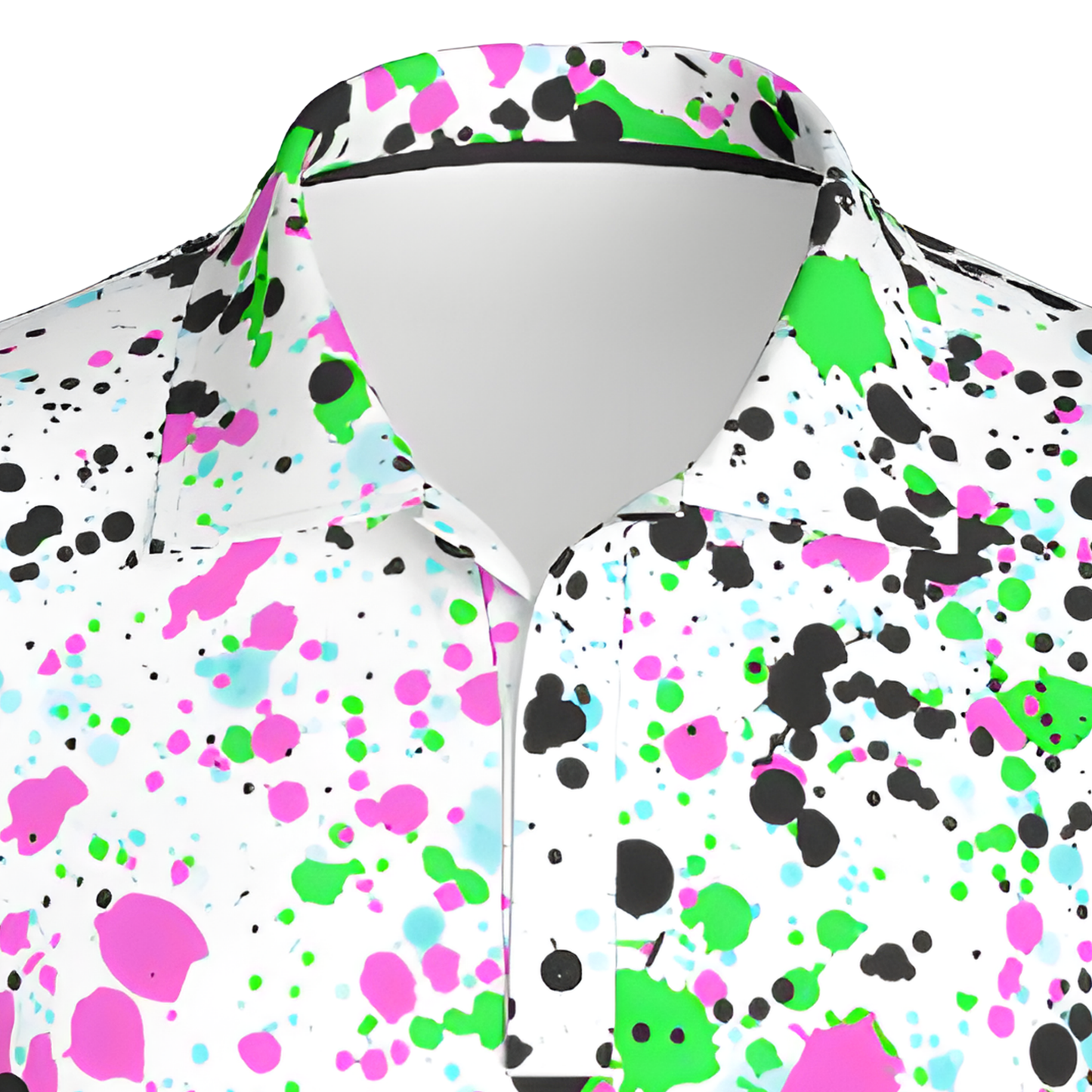 All-Over Print Men's Polo Collar Jersey, White Paint Splatter Design