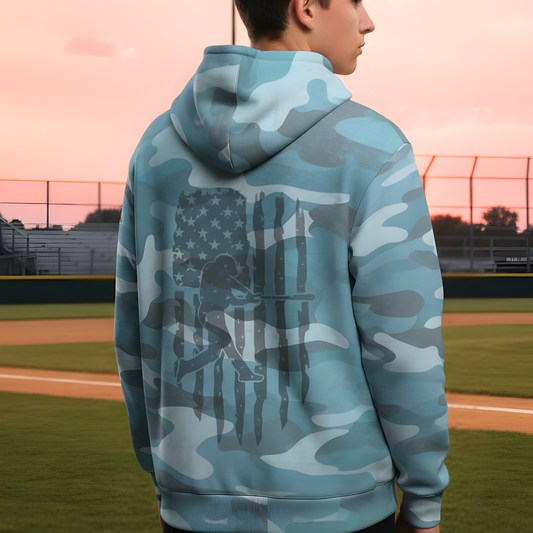 Adult Unisex Camo American Flag Baseball Hoodie