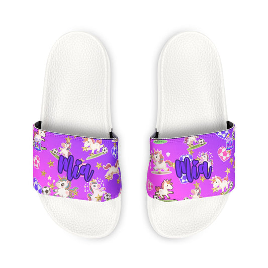 Personalized Kids Unicorn Sandals, , Removable Strap Youth Soccer Slide Sandals